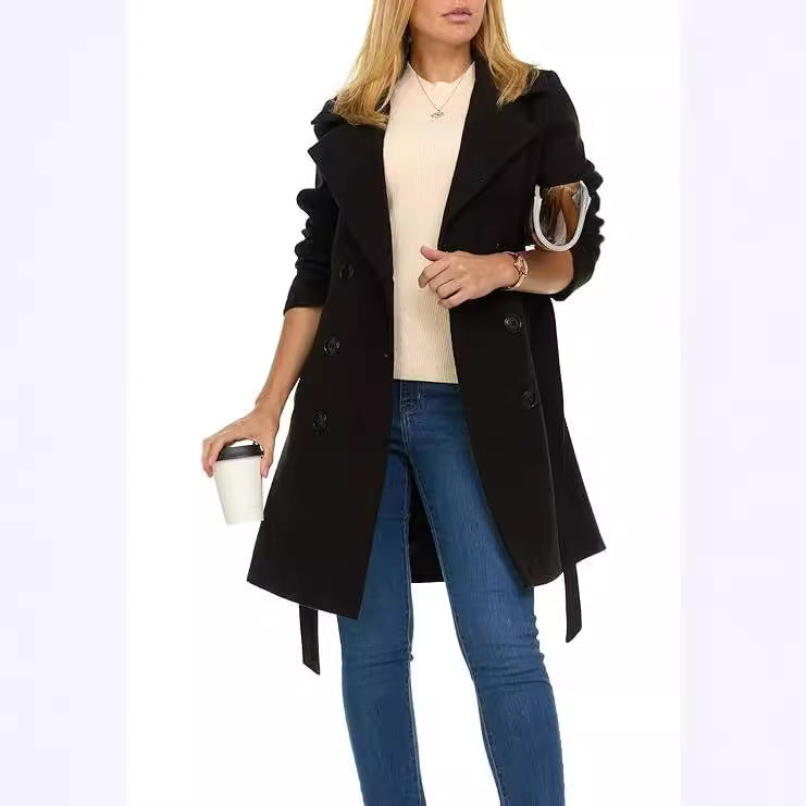 Damen Trenchcoat mit asymmetrischem Saum und breitem Kragen EB