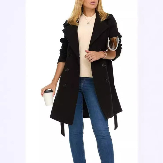 Damen Trenchcoat mit asymmetrischem Saum und breitem Kragen EB