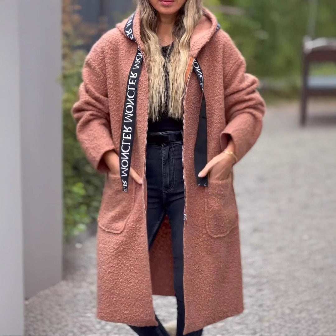 Damen Modischer Oversized-Fleece-Mantel mit praktischen Taschen und Kapuze EB