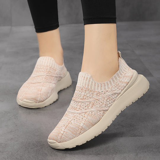 Damen nan sockenähnlicher Komfort-Slipper mit strukturiertem Strickobermaterial und gedämpfter EVA-Keilsohle EB