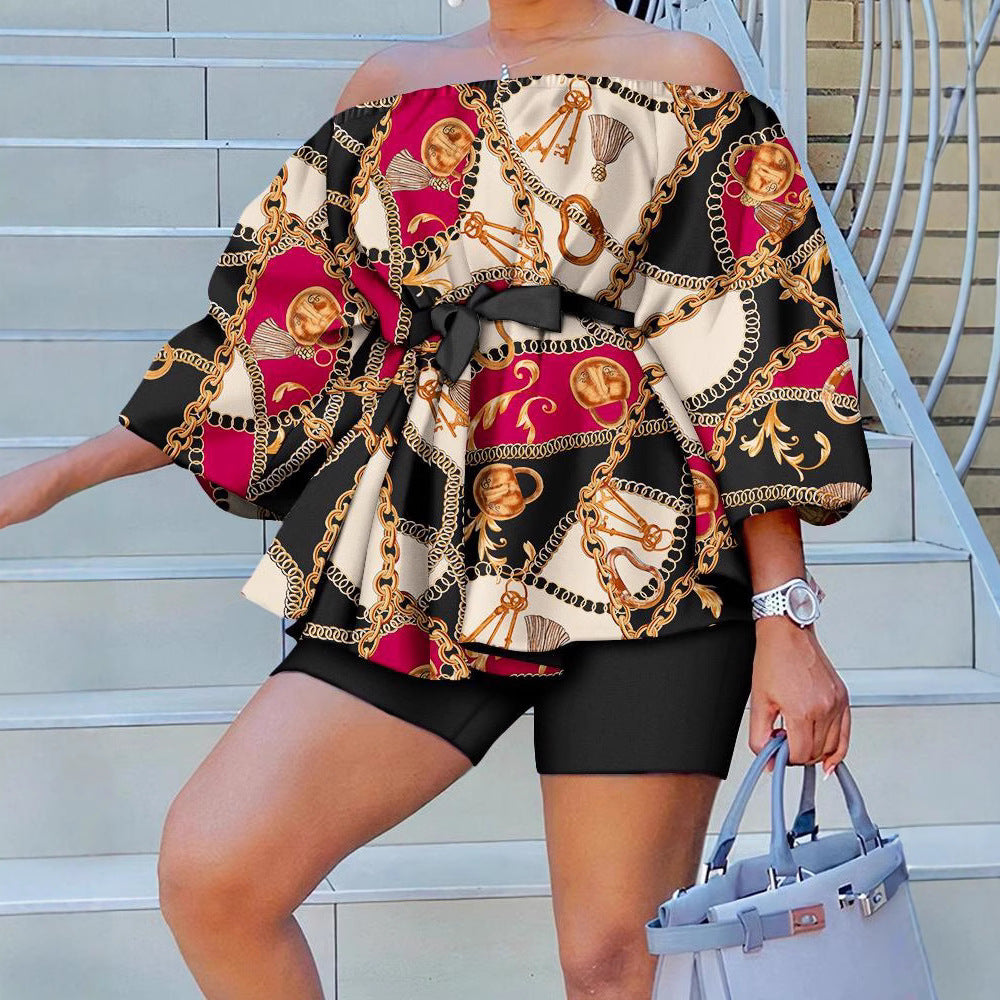Damen Kaftan mit Gürtel und chicem Motiv EB