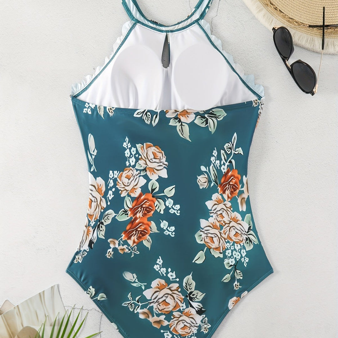 Damen Einteiliger Badeanzug mit elegantem Schnitt und floralem Design EB