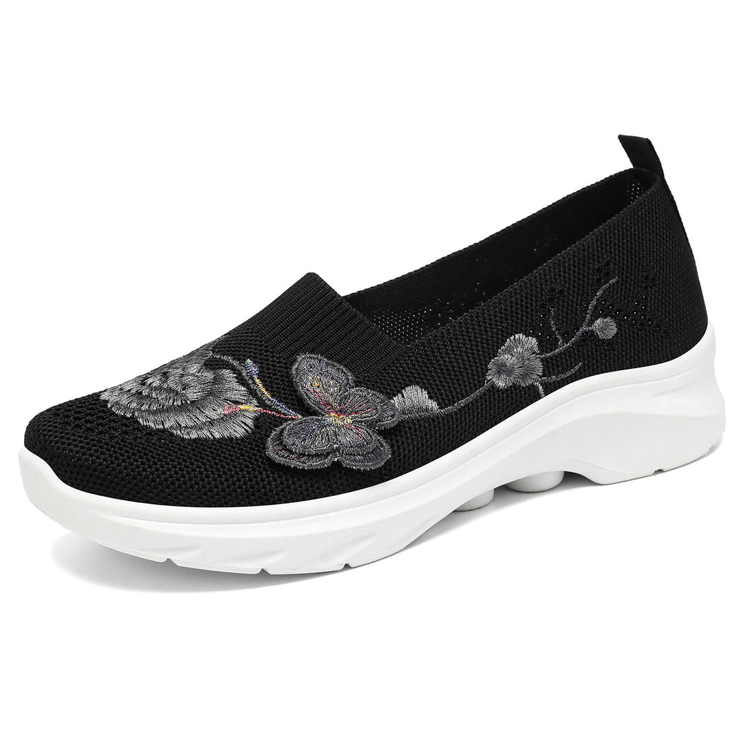 Damen Slip-On Sneakers mit floralem Stickdesign und rutschfester Sohle EB