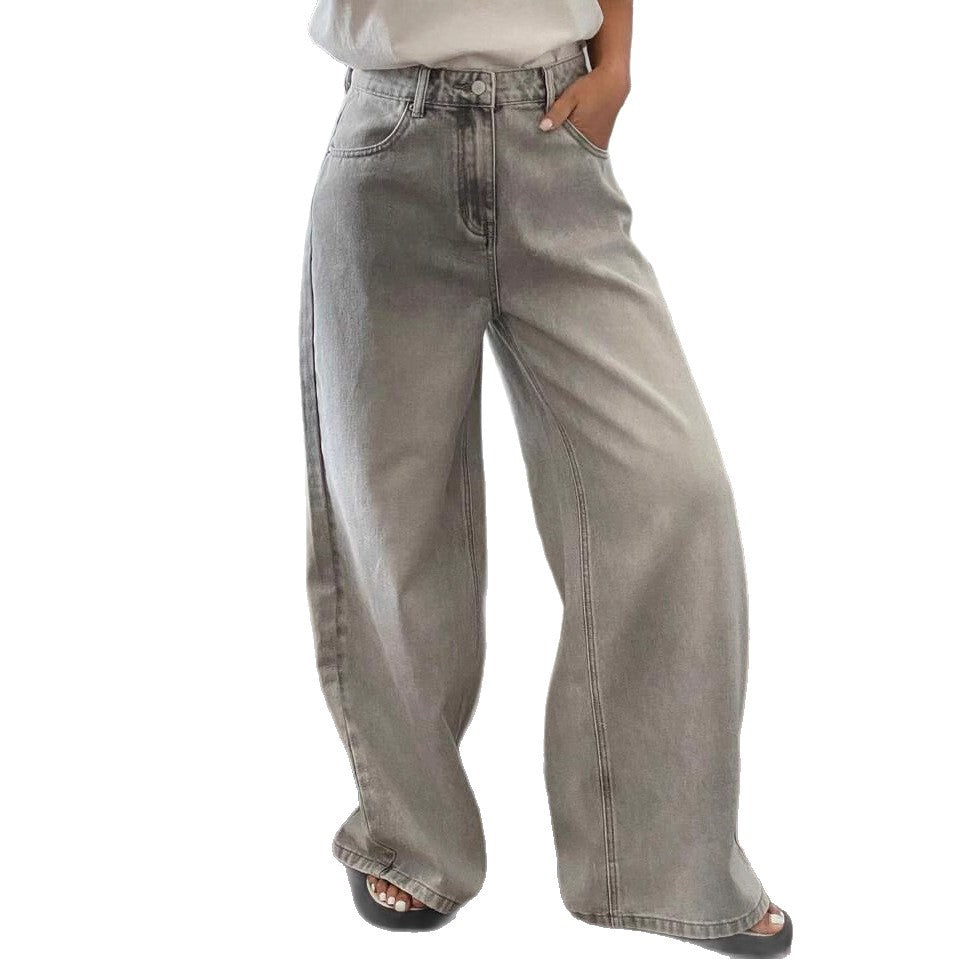Damen Weite High-Waist Jeans im angesagten Relaxed-Fit-Stil mit filigranen Waschungen EB