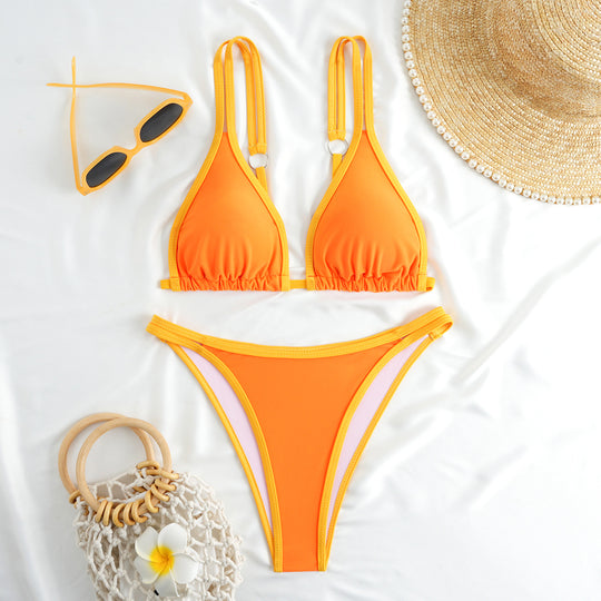 Damen modischer Bikini mit feinen Trägern und raffiniertem Schnitt EB