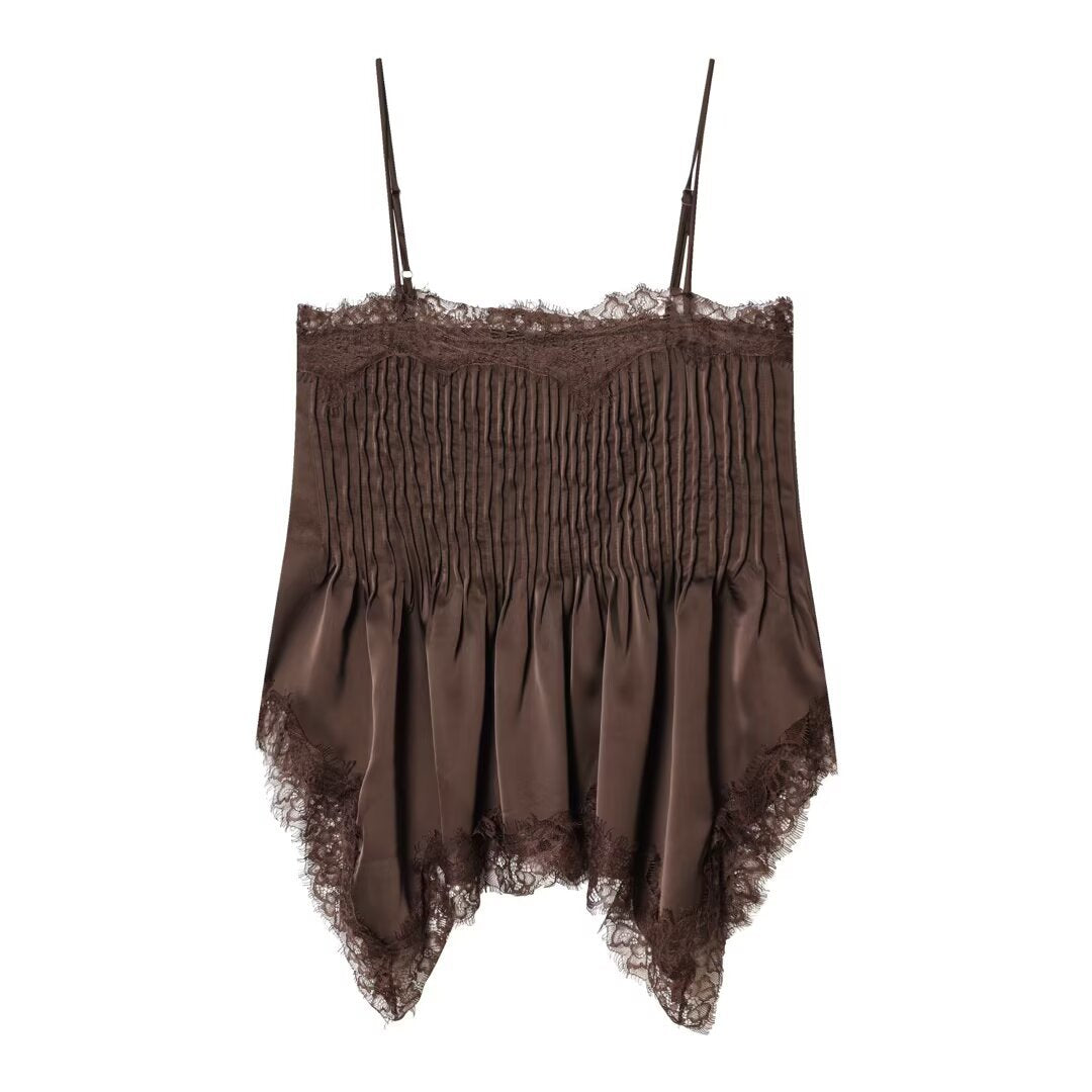 Damen Spitzen-Camisole mit raffiniertem Faltenwurf und hochwertiger Satinoberfläche EB
