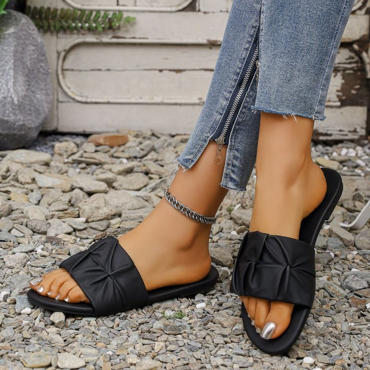 Damen Komfortable Riemchen-Sandalen mit modischem Falten-Design EB