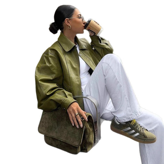 Damen Lässige Übergangsjacke mit voluminösen Ärmeln EB