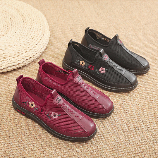 Damen Bequeme Slip-On Schuhe mit atmungsaktiver Netzstruktur und floralem Design EB
