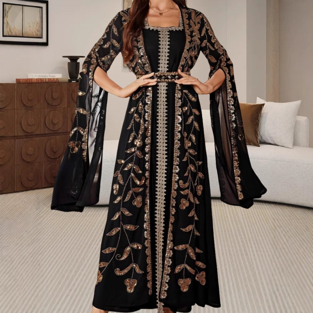 Damen Elegante Kaftan-Kleid mit aufwendigen Stickereien und fließendem Schnitt EB