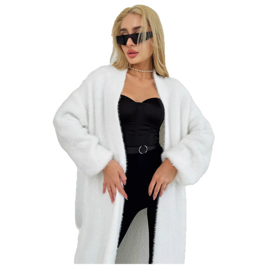 Damen Flauschiger Langcardigan mit offenem Schnitt und weichen Ärmeln EB