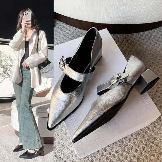 Damen elegante Slingback-Pumps mit breitem Riemen und blockiertem Absatz EB