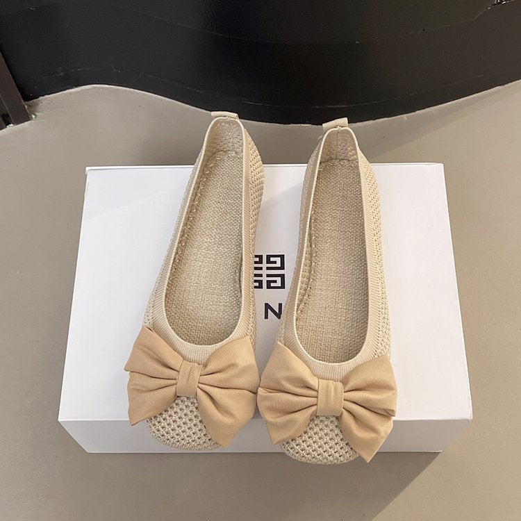 Damen elegante Ballerinas mit zierlichem Schleifen- und Perlenschmuck EB
