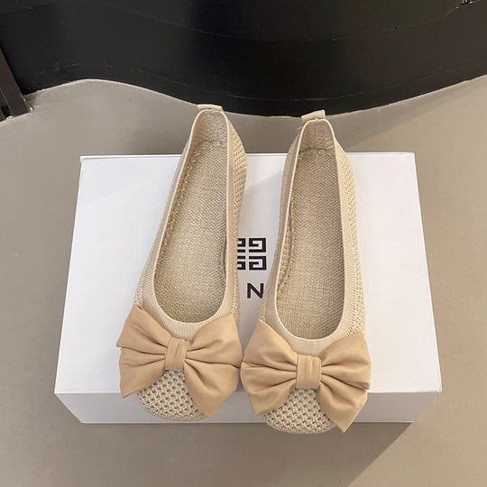 Damen elegante Ballerinas mit zierlichem Schleifen- und Perlenschmuck EB