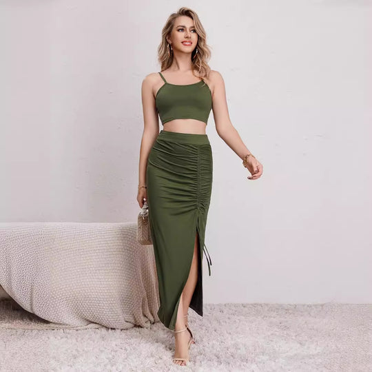 Damen Crop-Top und Maxirock Set im eleganten Design EB
