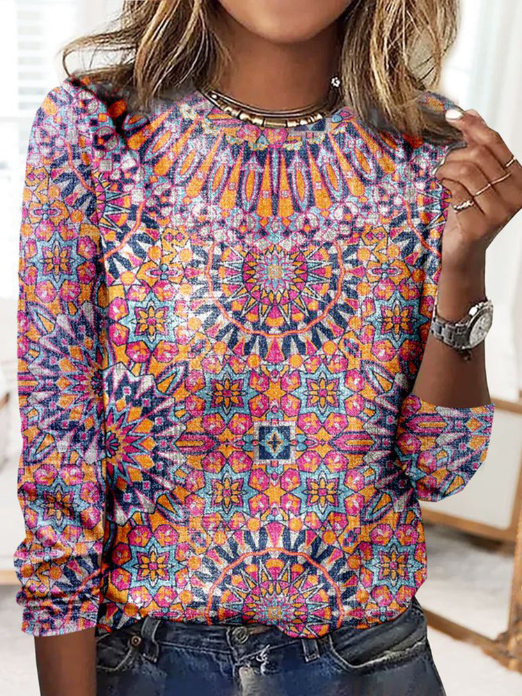Damen Langärmeliges Oversize-Sweatshirt mit abstraktem Aquarell-Mosaikprint EB