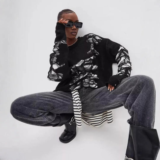 Damen Oversized Pullover mit kreativem Strukturdesign und einzigartigen Details EB