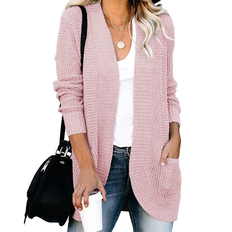 Damen legerer Strickmantel mit Taschen und offenen Front EB