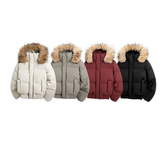 Damen modische Steppjacke mit kuscheligem Kunstfellbesatz und praktischen Taschen EB