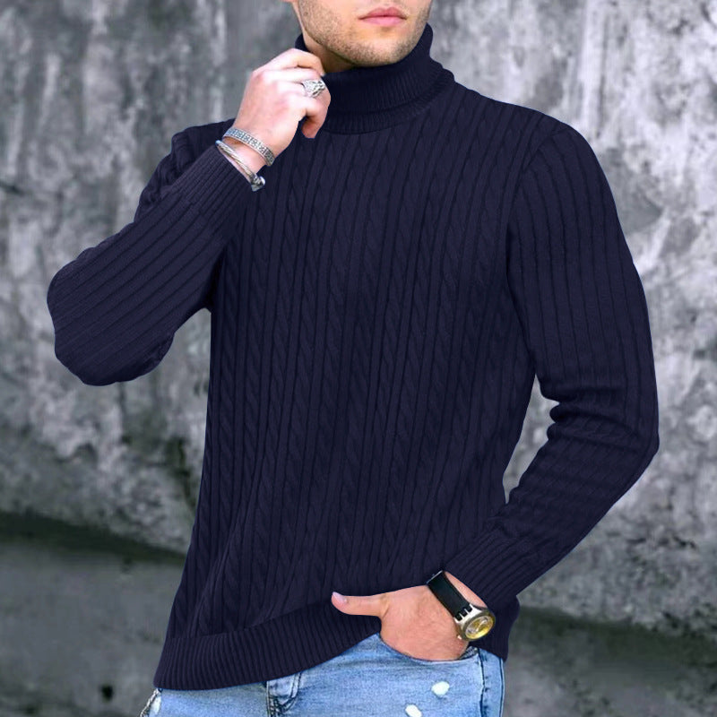 Herren eleganter Rollkragenpullover mit exquisiter Zopfmusterstruktur EB