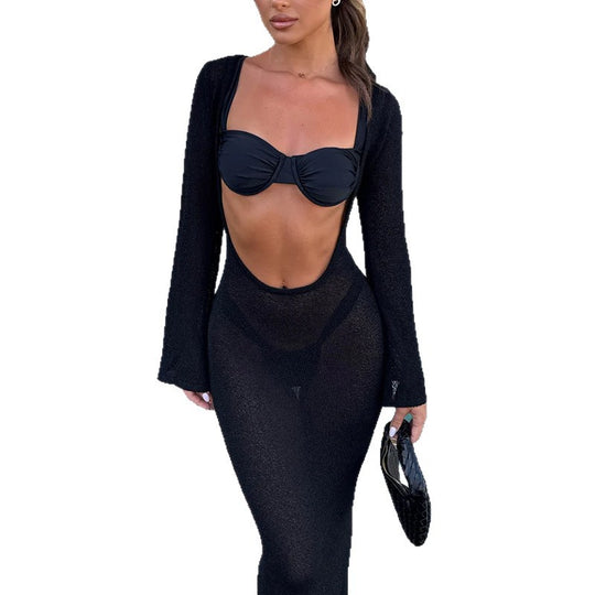 Damen Elegante und luftige Strandrobe mit tiefem V-Ausschnitt und seidigem Finish EB