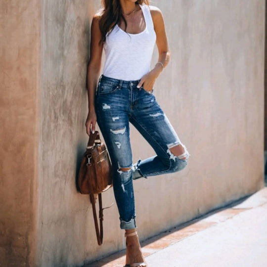 Damen modische Zerrissene Skinny-Jeans im lässigen Stil EB