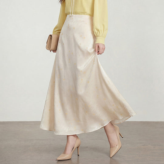 Damen  A-Linien Midirock aus Jacquard-Satin mit floralen und Schmetterlingsreliefs EB