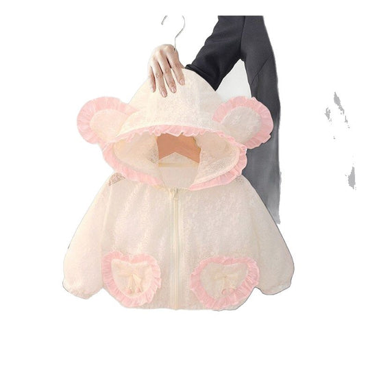 Mädchen Nan-Spitzen-Hoodie-Jacke für Kleinkinder mit Rüschentaschen in Herzform EB