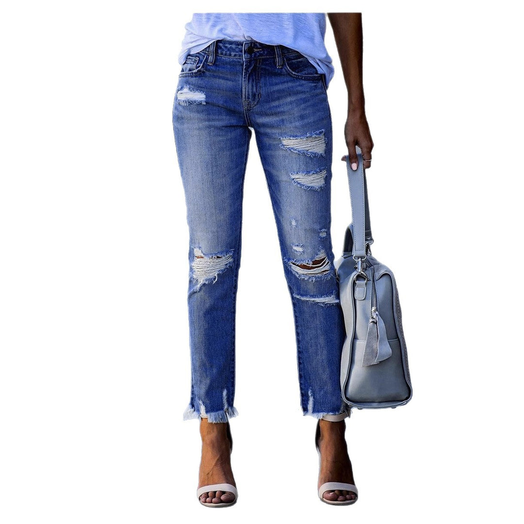Damen Ripped Jeans im modernen Vintage-Look mit fransigen Säumen EB