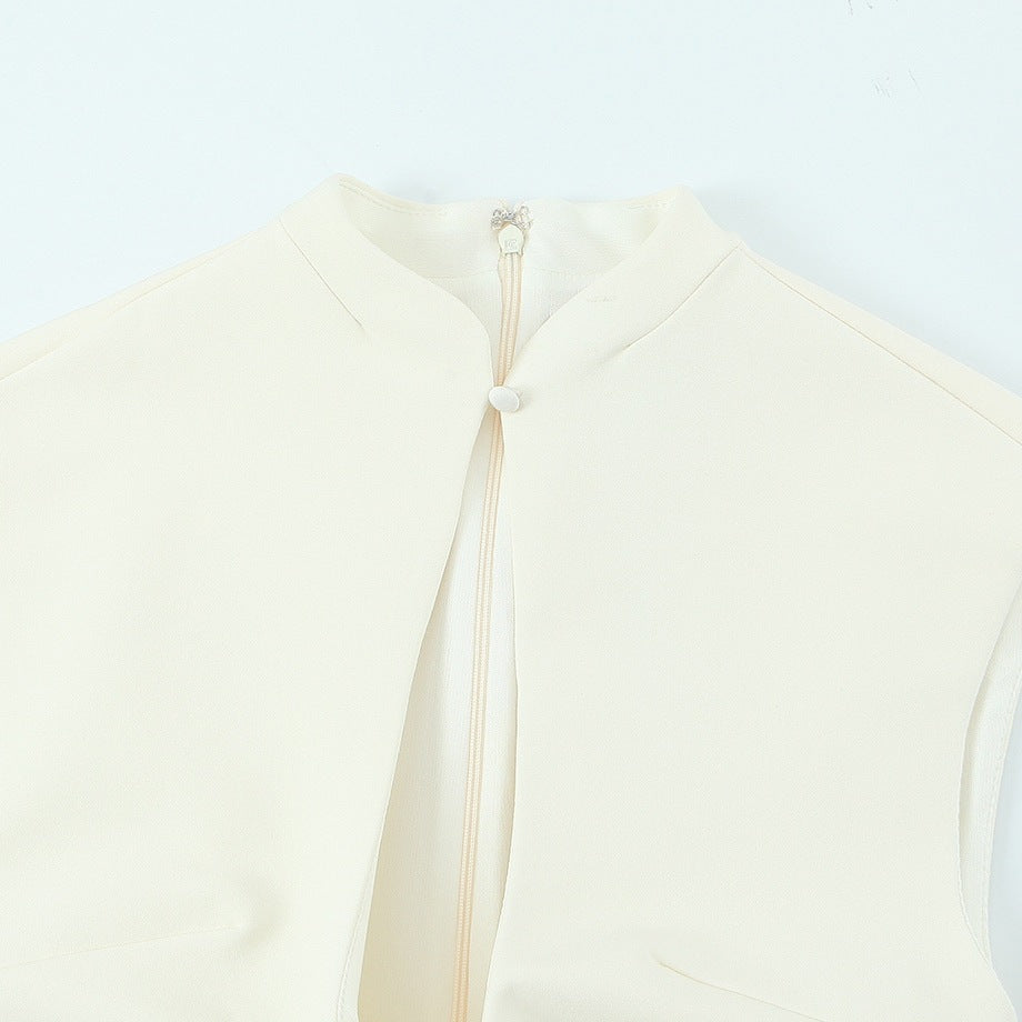 Damen ärmelloses Designer-Kleid mit dekorativem Ausschnitt und figurbetontem Schnitt EB