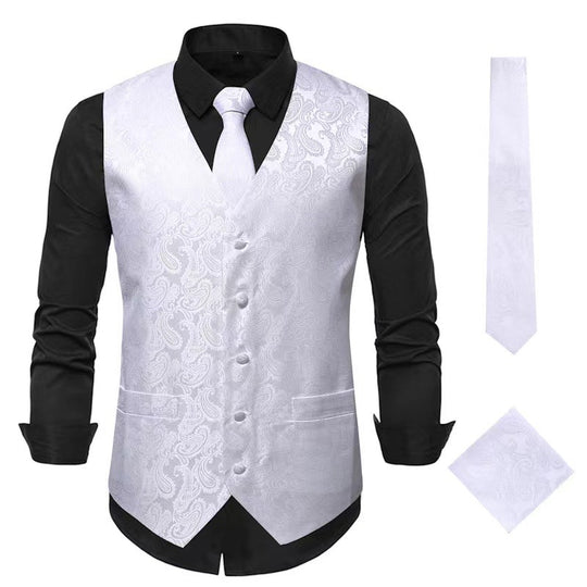 Herren nan Paisley Satin Anzugweste Set mit Krawatte und Einstecktuch EB