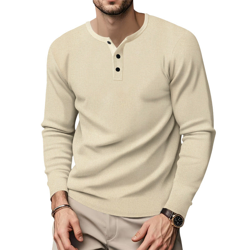 Herren Langarm Henley-Oberteil mit strukturierter Oberfläche EB