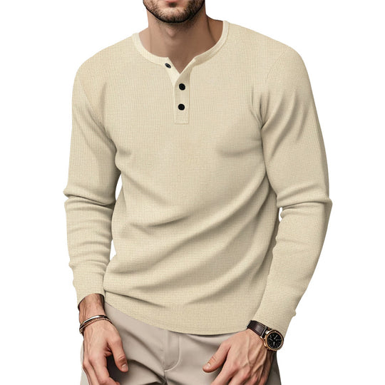 Herren Langarm Henley-Oberteil mit strukturierter Oberfläche EB