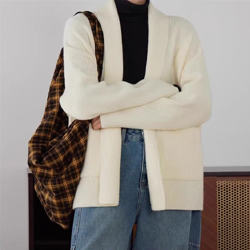 Damen Weicher Strickcardigan mit Rundhalsausschnitt und lässigem Schnitt EB