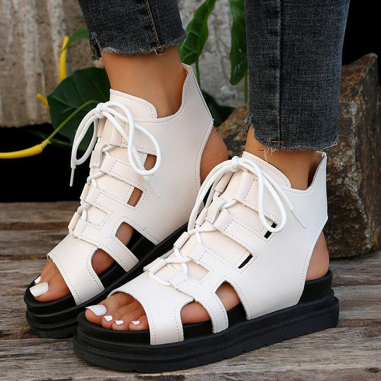 Damen  Schnür-Sandalen mit Cut-Out-Design offener Ferse und robuster Profilsohle EB