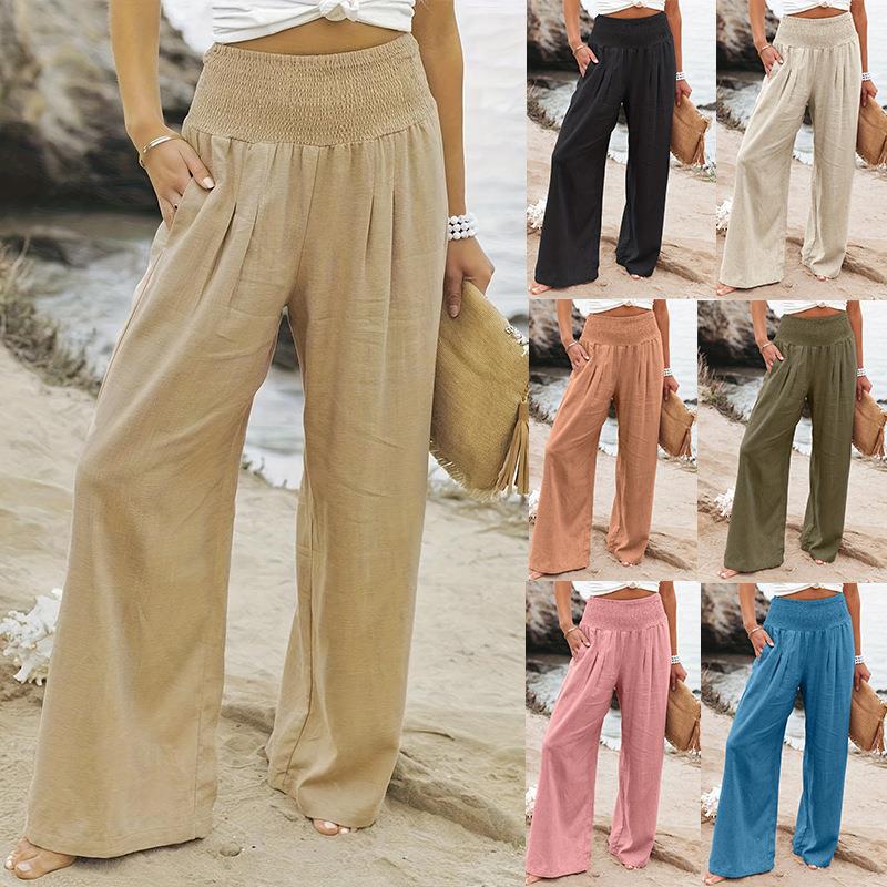 Damen weite Sommerhose mit hohem Bund und eleganten Falten EB
