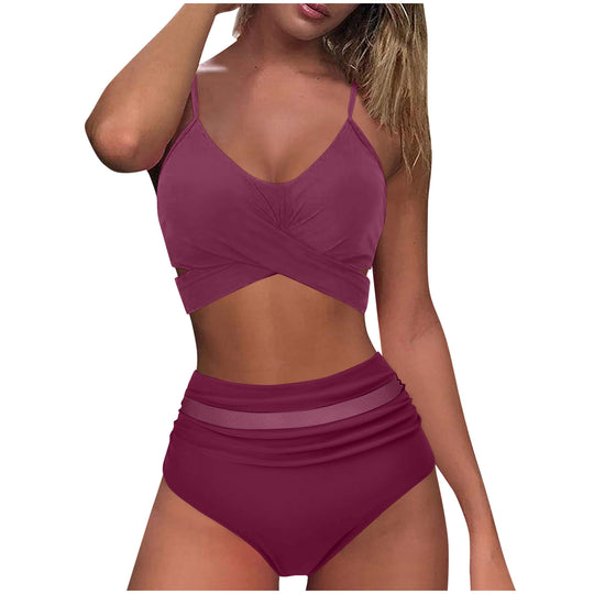Damen High-Waist Bikini Set mit modischem Wickel-Oberteil EB