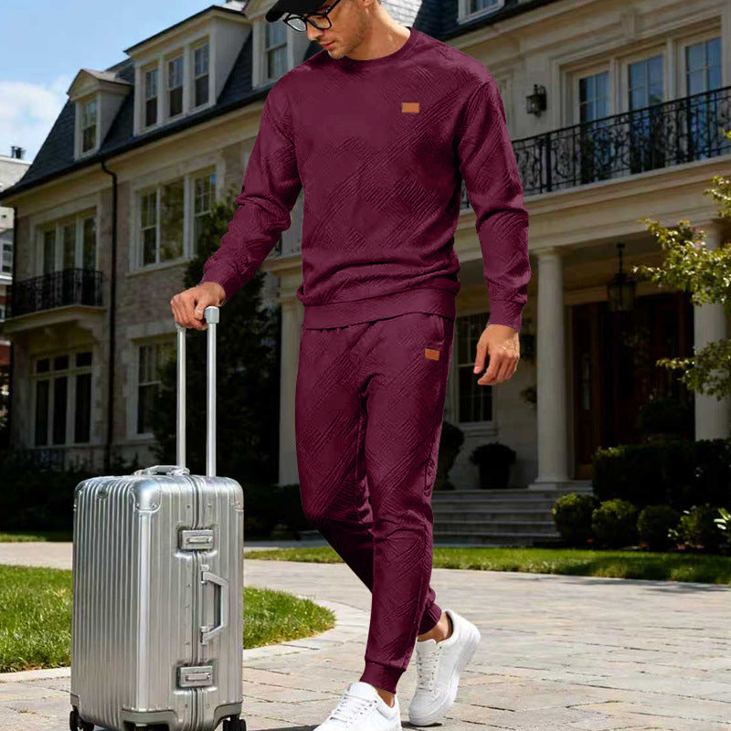 Herren Feinstrukturiertes Lounge-Set mit Rundhals-Pullover & schmaler Jogginghose EB