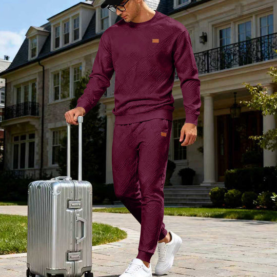 Herren Feinstrukturiertes Lounge-Set mit Rundhals-Pullover & schmaler Jogginghose EB