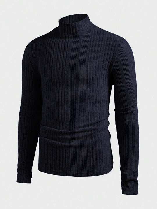Herren Strickpullover mit hohem Kragen und Rippstruktur EB