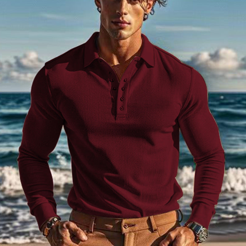 Herren Langarm-Henley-Shirt aus atmungsaktivem Strukturmaterial mit dekorativen Knöpfen EB