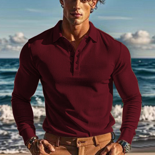 Herren Langarm-Henley-Shirt aus atmungsaktivem Strukturmaterial mit dekorativen Knöpfen EB