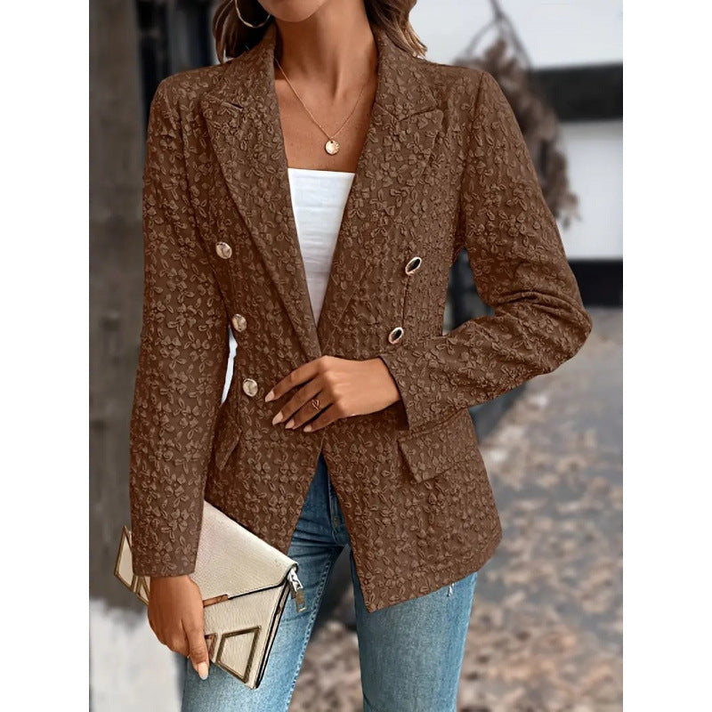 Damen Eleganter Blazer mit strukturiertem Muster und doppelter Knopfleiste EB