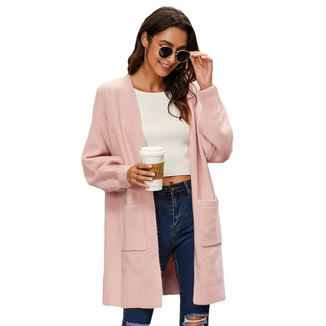 Damen Langer Strickcardigan mit weichem Griff und praktischen Taschen EB