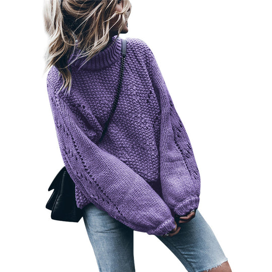 Damen Grobstrickpullover mit weitem Schnitt und modischem Rollkragen EB