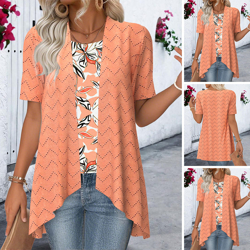 Damen asymmetrische Cardigan mit Wellenmuster und praktischen Taschen Heidi-Mode