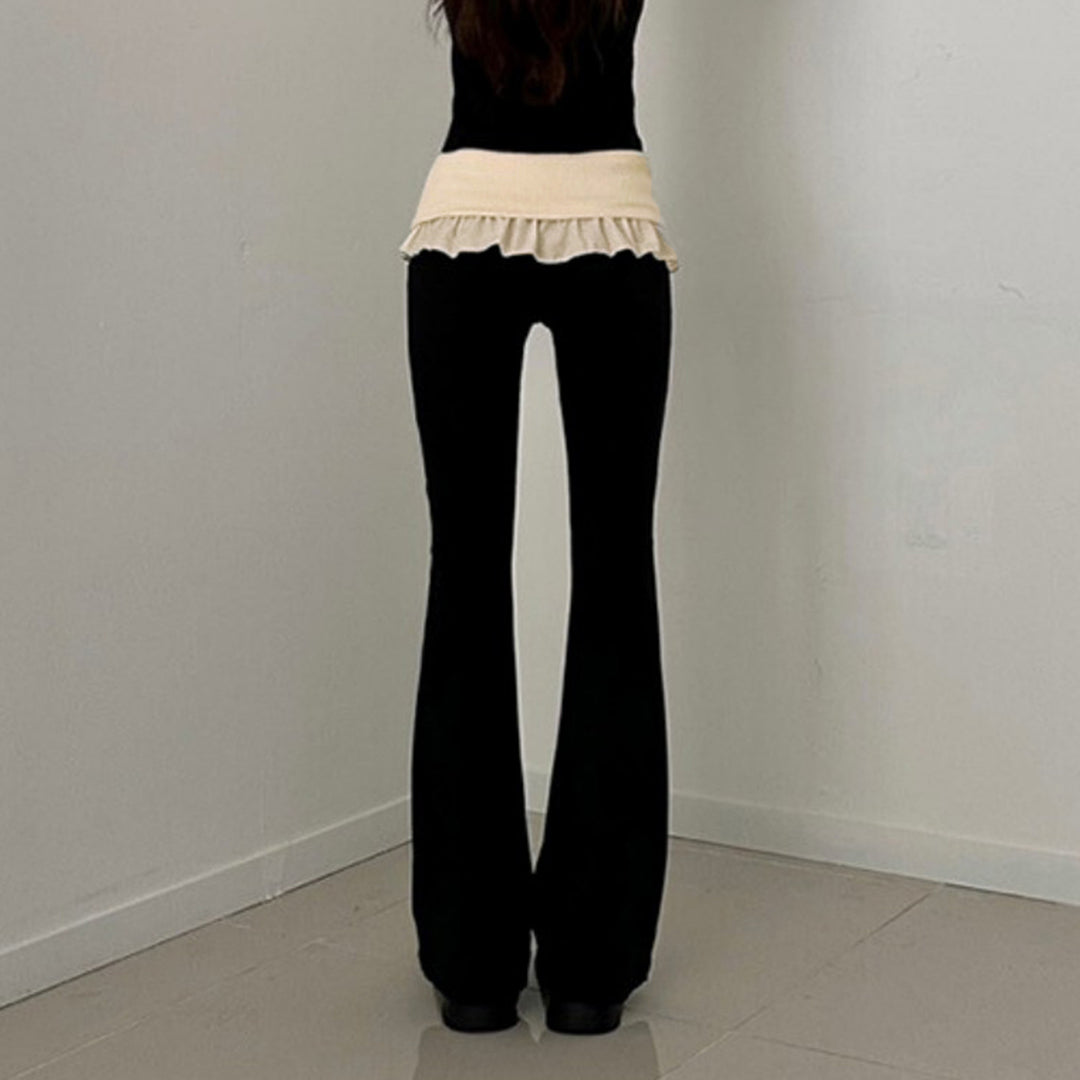 Damen nan taillierte Highwaist Schlaghose mit Zierband, Gürtelschlaufen und ausgestelltem Bein EB