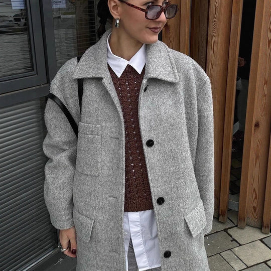 Damen Wollmantel mit klassischem Schnitt und praktischen Taschen EB