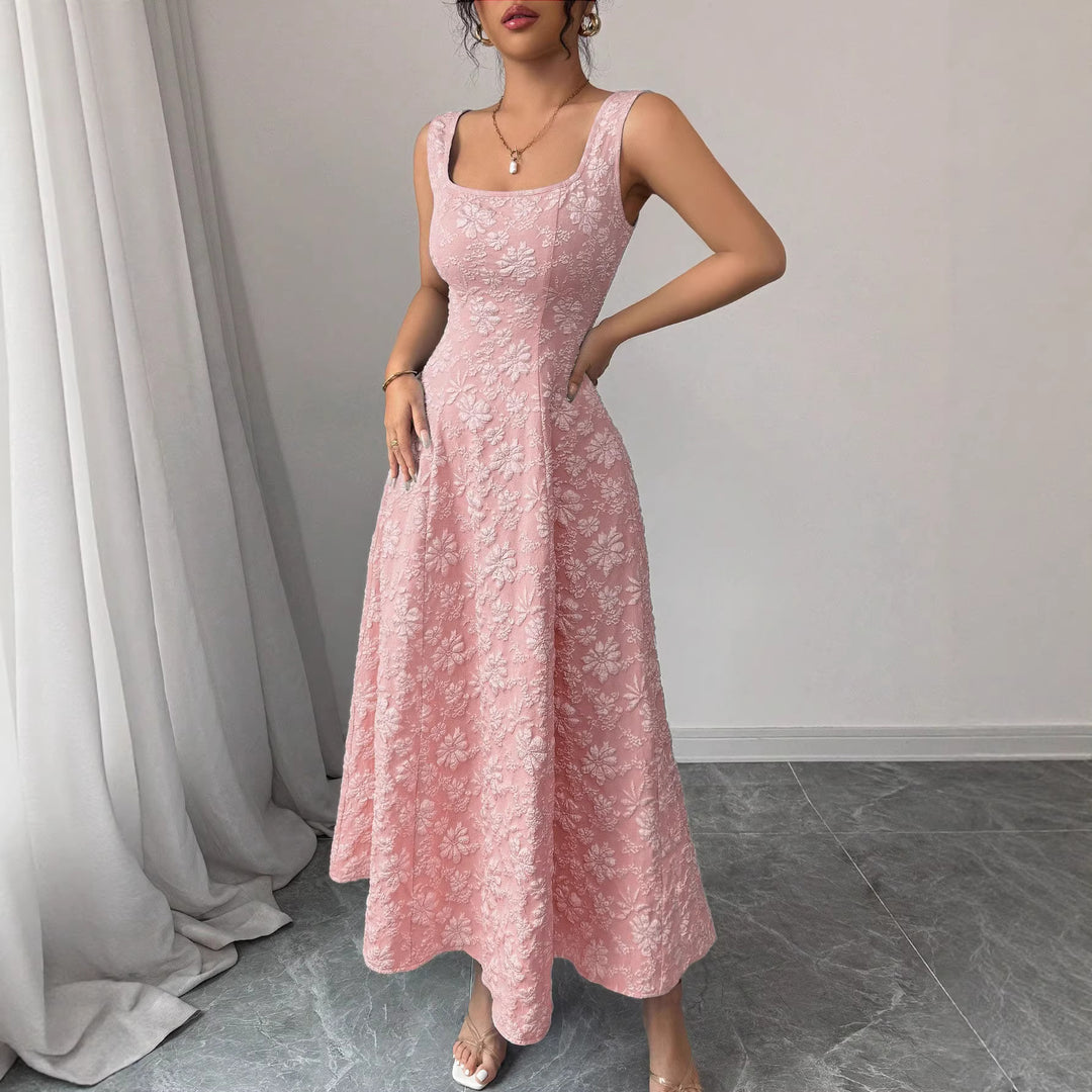 Damen Elegantes Maxikleid mit floralem Design und Quadrat-Ausschnitt EB