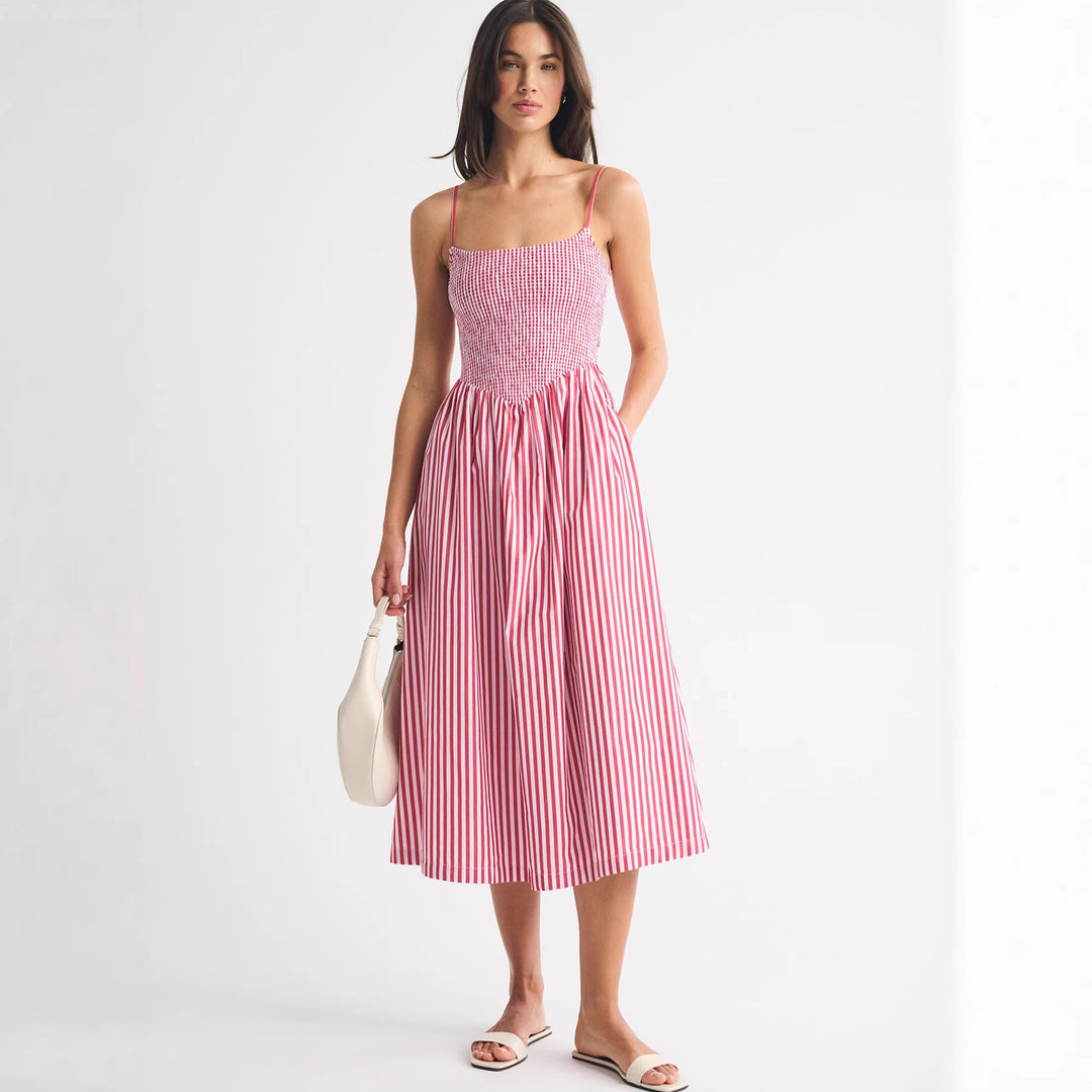 Damen Maxikleid mit floralem Design und elastischem Bund EB